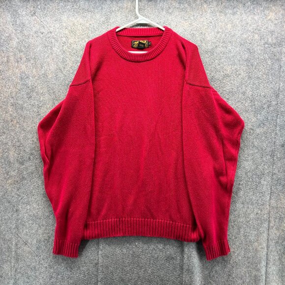 Eddie Bauer Sweater Men Large Tall Adult Red Crewneck Pullover Casual Chunky Vtg - Picture 1 of 12